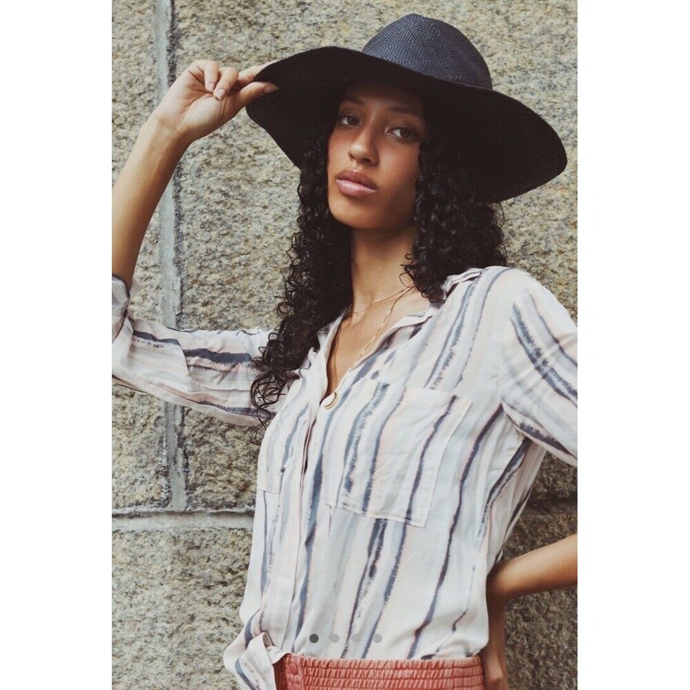 Anthropologie Cloth And Stone Button down Shirt Small Pink Gray Tan Long Sleeve